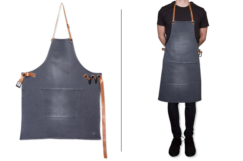 Tablier de barbecue DutchDeluxes en coton et cuir - Gris