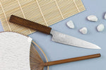 Couteau universel japonais artisanal Wusaki Unagi AUS10 damas 14cm manche chêne