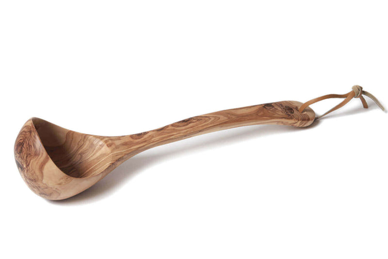 Louche Bérard 14cl faite main en olivier qualité artisanale avec lanière 36cm