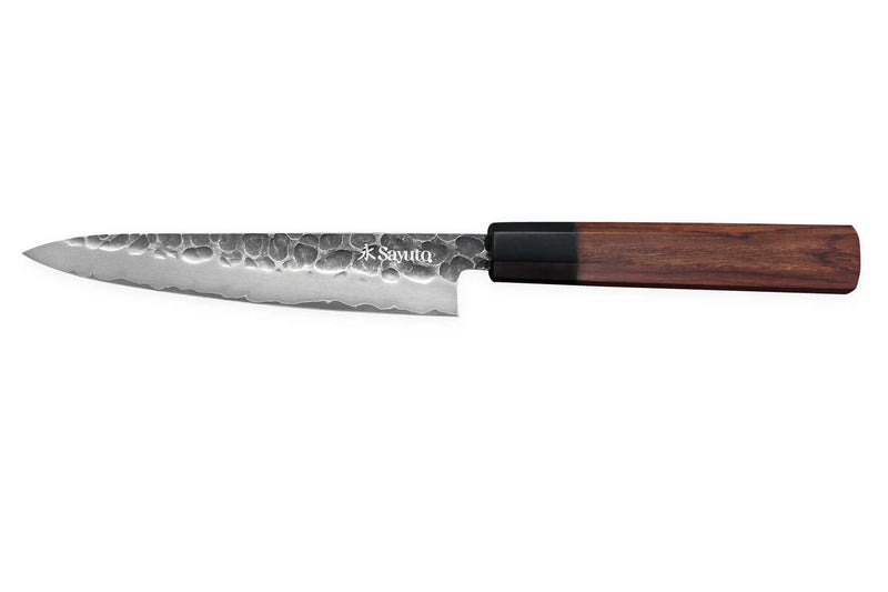 Couteau universel Sayuto Séquoia San Mai martelé 13,5cm