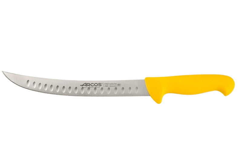 Couteau de boucher courbé Arcos 2900 lame alvéolée 25cm - Jaune