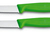 2 Couteaux d'office Victorinox verts lame à dents 8cm pointe milieu