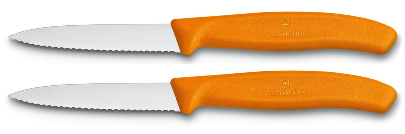 2 Couteaux d'office Victorinox oranges lame à dents 8cm pointe milieu