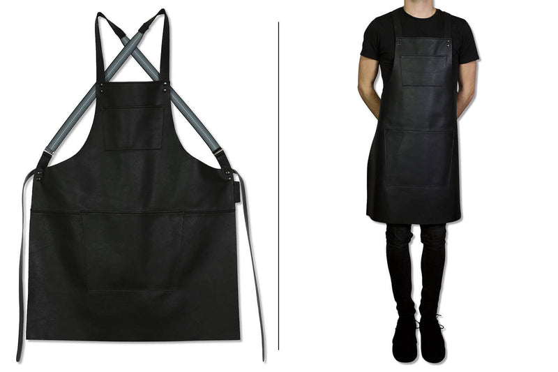Tablier de cuisine à bretelles DutchDeluxes en cuir - Noir