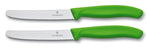 2 couteaux de table Victorinox verts lames crantées 11cm bout rond