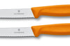 2 couteaux de table Victorinox oranges lames crantées 11cm bout rond