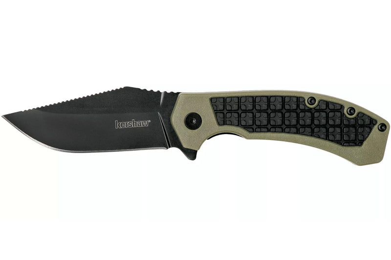 Couteau pliant Kershaw Faultline KS.8760 manche en nylon/fibres de verre surmoulé en caoutchouc vert 10,2cm