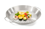 Rôtissoire à poulet et wok pour légumes Gefu en acier inox et poignée en bois diamètre 36cm