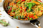 Wok Mastrad O'Wok Gourmet en acier inoxydable avec poignée amovible et grille