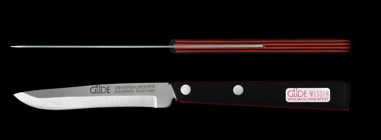 Couteau de table GÜDE Universel 10cm micro-denté manche noir/rouge