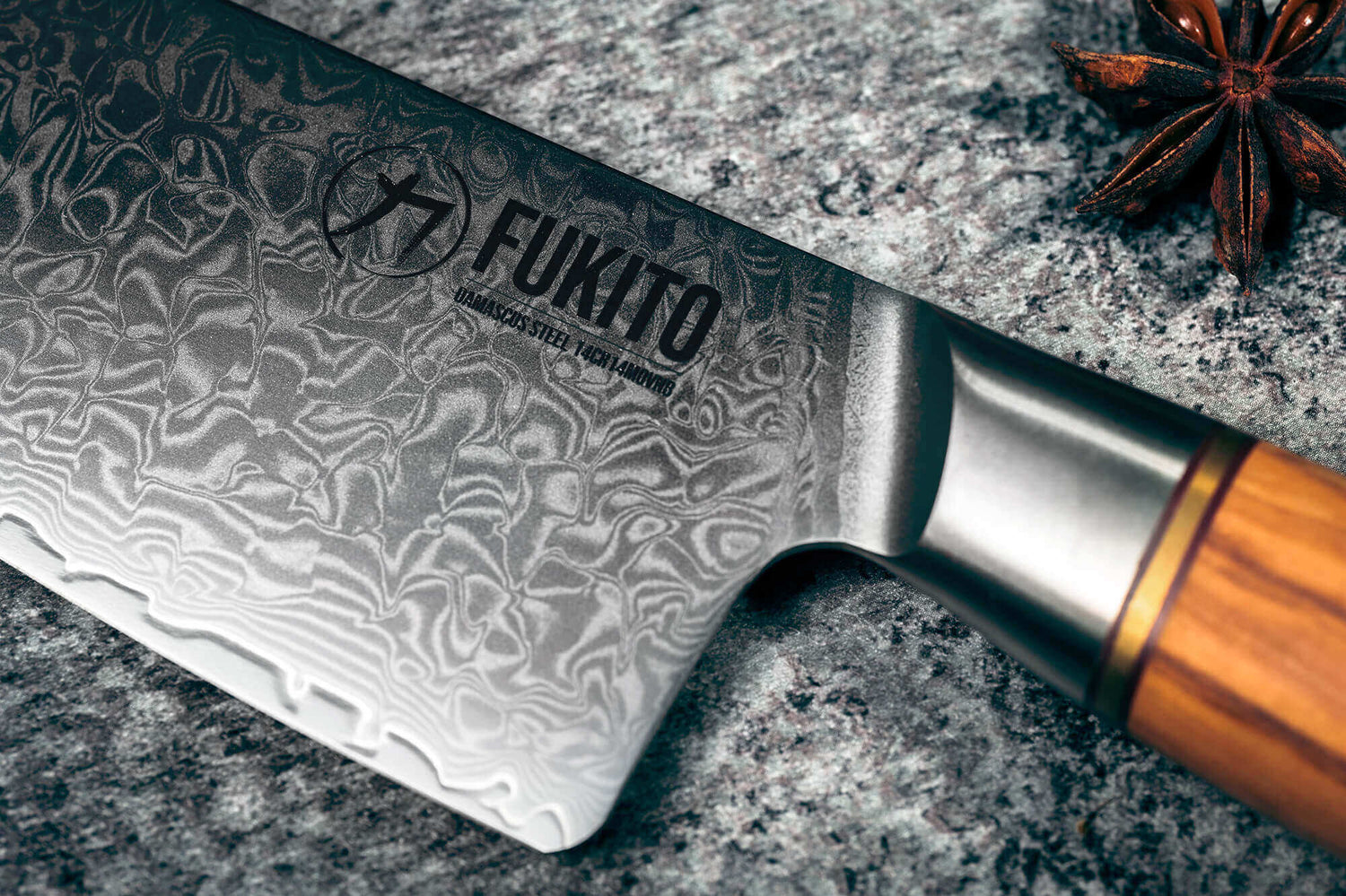 Couteau de chef Fukito Olive Damas 14Cr 21cm