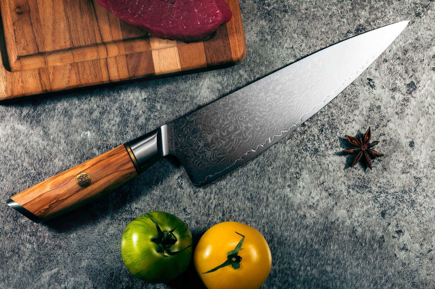 Couteau de chef Fukito Olive Damas 14Cr 21cm