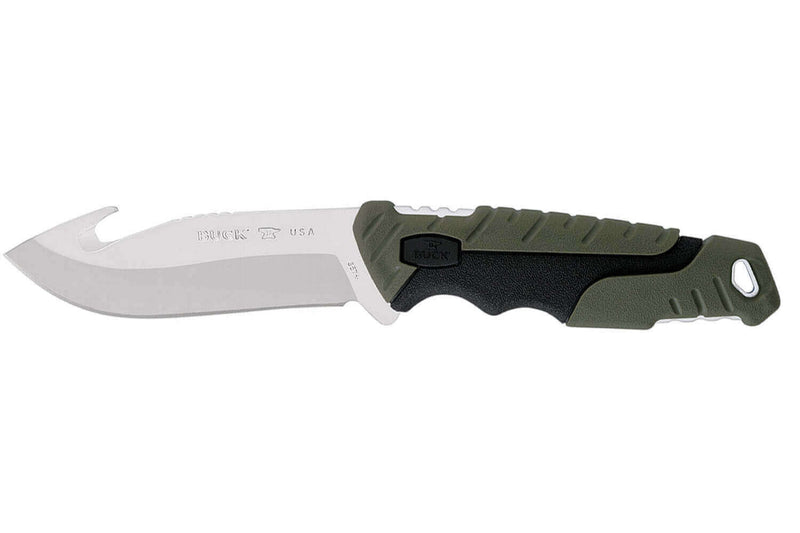 Couteau Buck 657 Pursuit Large Guthook 0657GRG lame 11,4cm manche nylon/fibres de verre vert + étui polyester