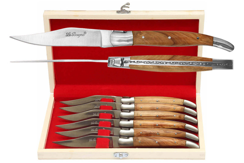 Coffret cadeau de 6 couteaux de table Le Bougna manches en Teck