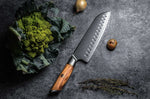 Couteau santoku Fukito Olive Damas alvéolé 14Cr 18cm