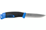 Couteau Mora Companion Spark 13572 lame inox 10,4cm manche en caoutchouc bleu et pierre à feu avec étui