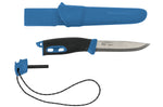 Couteau Mora Companion Spark 13572 lame inox 10,4cm manche en caoutchouc bleu et pierre à feu avec étui