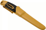 Couteau Mora Companion Spark 13573 lame inox 10,4cm manche caoutchouc jaune sable avec pierre à feu et cordon + étui
