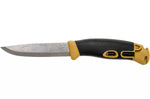 Couteau Mora Companion Spark 13573 lame inox 10,4cm manche caoutchouc jaune sable avec pierre à feu et cordon + étui