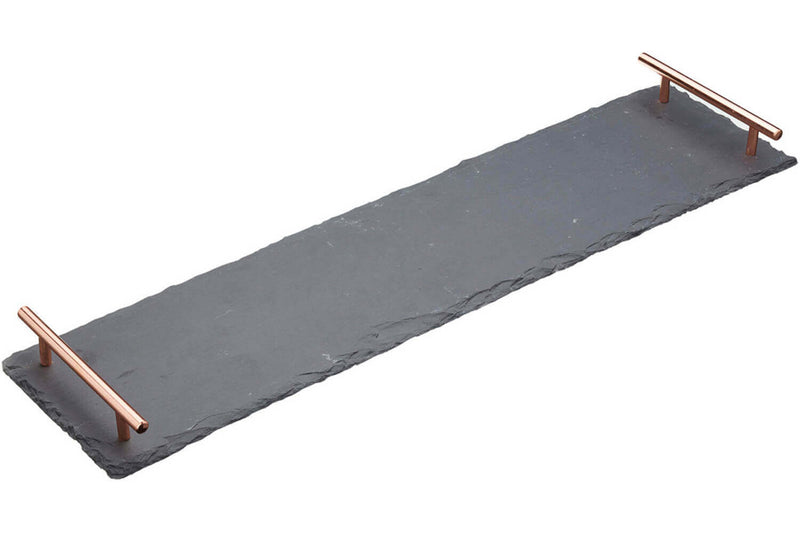 Plateau apéritif Artesà 60x15cm en ardoise et poignées cuivre