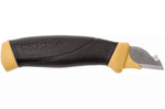 Couteau Mora Électricien 12201 ambidextre lame inox 2,1cm manche en caoutchouc noir/jaune avec étui