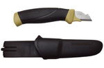 Couteau Mora Électricien 12201 ambidextre lame inox 2,1cm manche en caoutchouc noir/jaune avec étui