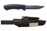 Couteau Mora Bushcraft Survival 11742 lame noire carbone 10,9cm manche caoutchouc noir avec allume feu + étui