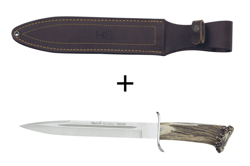 Couteau Muela Alcaraz 9206 lame en inox 26cm manche en bois de cerf + étui en cuir