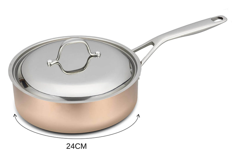 Sauteuse en cuivre inox Baumalu B'Chef avec couvercle en inox - 24cm