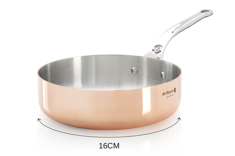 Sauteuse droite en cuivre inox De Buyer Prima Matera poignée en fonte d'inox compatible induction - 16cm