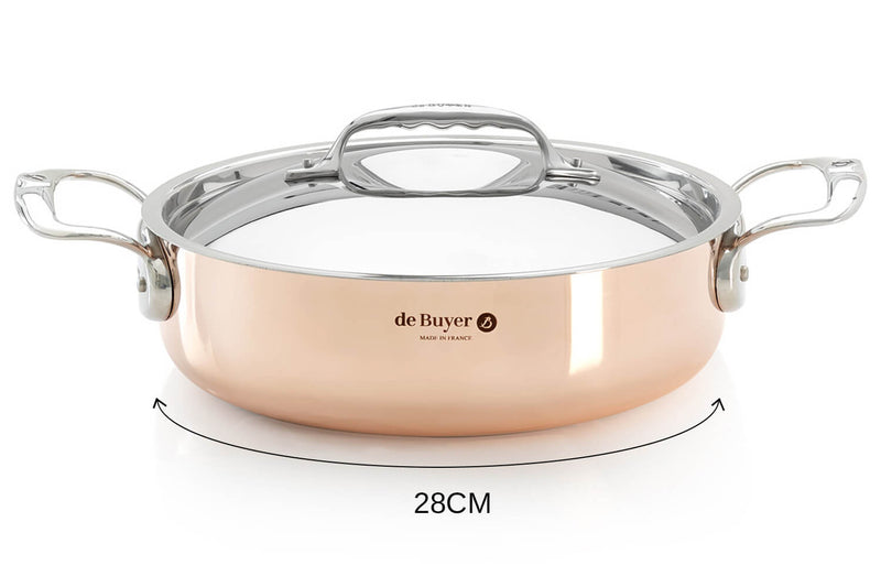 Sautoir droit en cuivre inox De Buyer Prima Matera anses en inox avec couvercle - 28cm