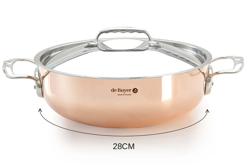 Sautoir bombé 28cm en cuivre inox De Buyer Prima Matera compatible induction avec couvercle