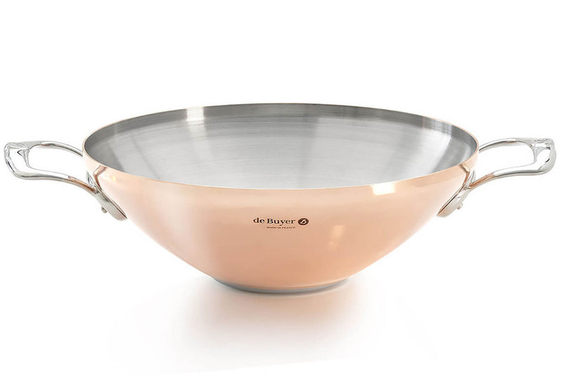 Wok en cuivre inox 32cm De Buyer Prima Matera anses en inox compatible induction