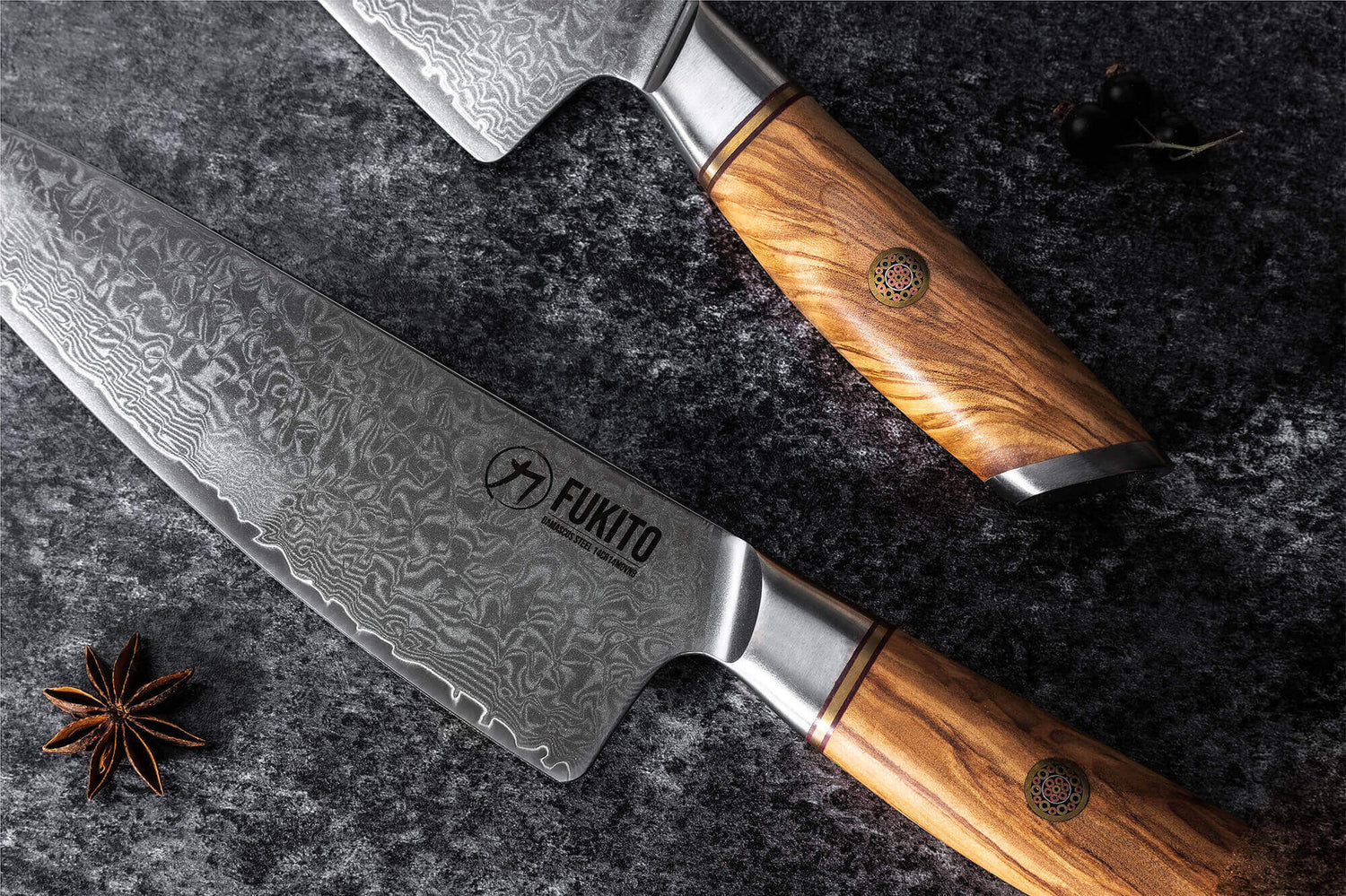 Couteau santoku Fukito Olive Damas alvéolé 14Cr 18cm
