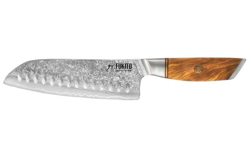 Couteau santoku Fukito Olive Damas alvéolé 14Cr 18cm