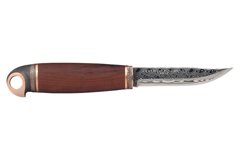 Couteau Marttiini Bronze Bird 557012 lame damassée 10cm manche bouleau + étui/coffret cadeau