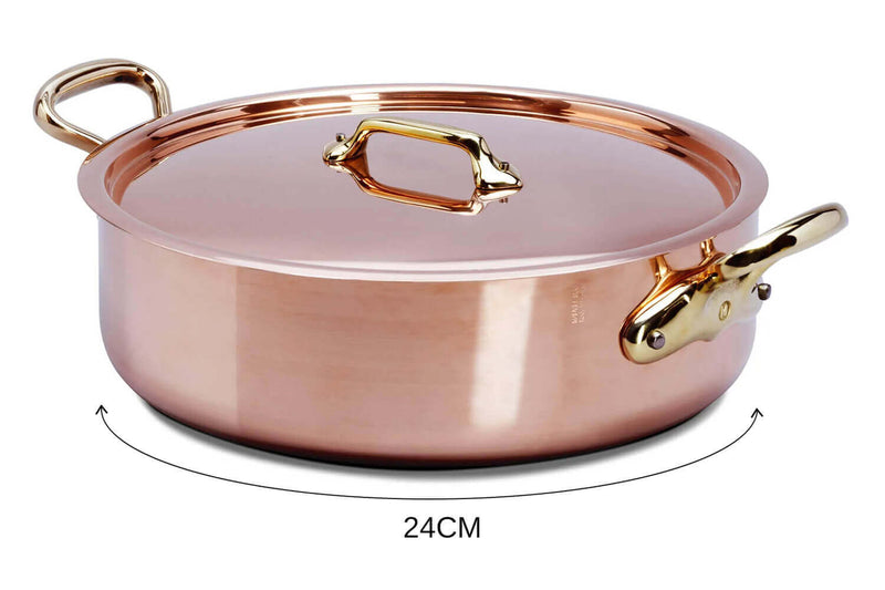 Rondeau en cuivre avec couvercle Mauviel M'Héritage 200B tous feux sauf induction - 24cm