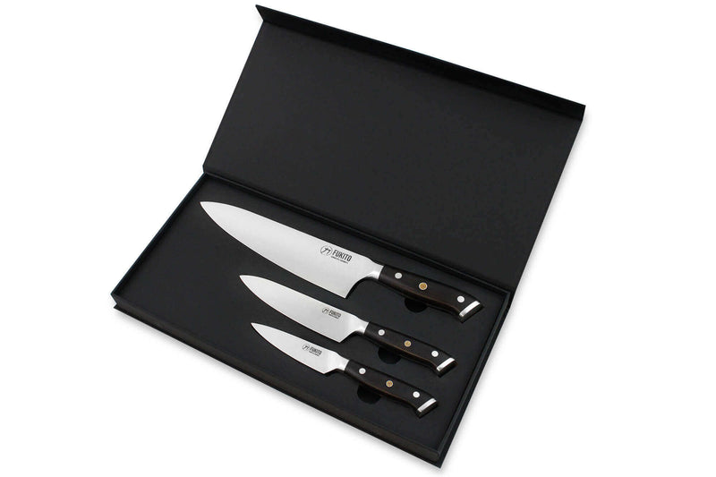 Coffret 3 couteaux Fukito Ebène X50 Chef + Universel + Office