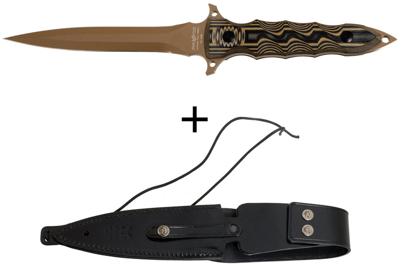 Couteau Fox Military Modras FX.508 lame 17,5cm manche G10 marron/noir + étui en cuir