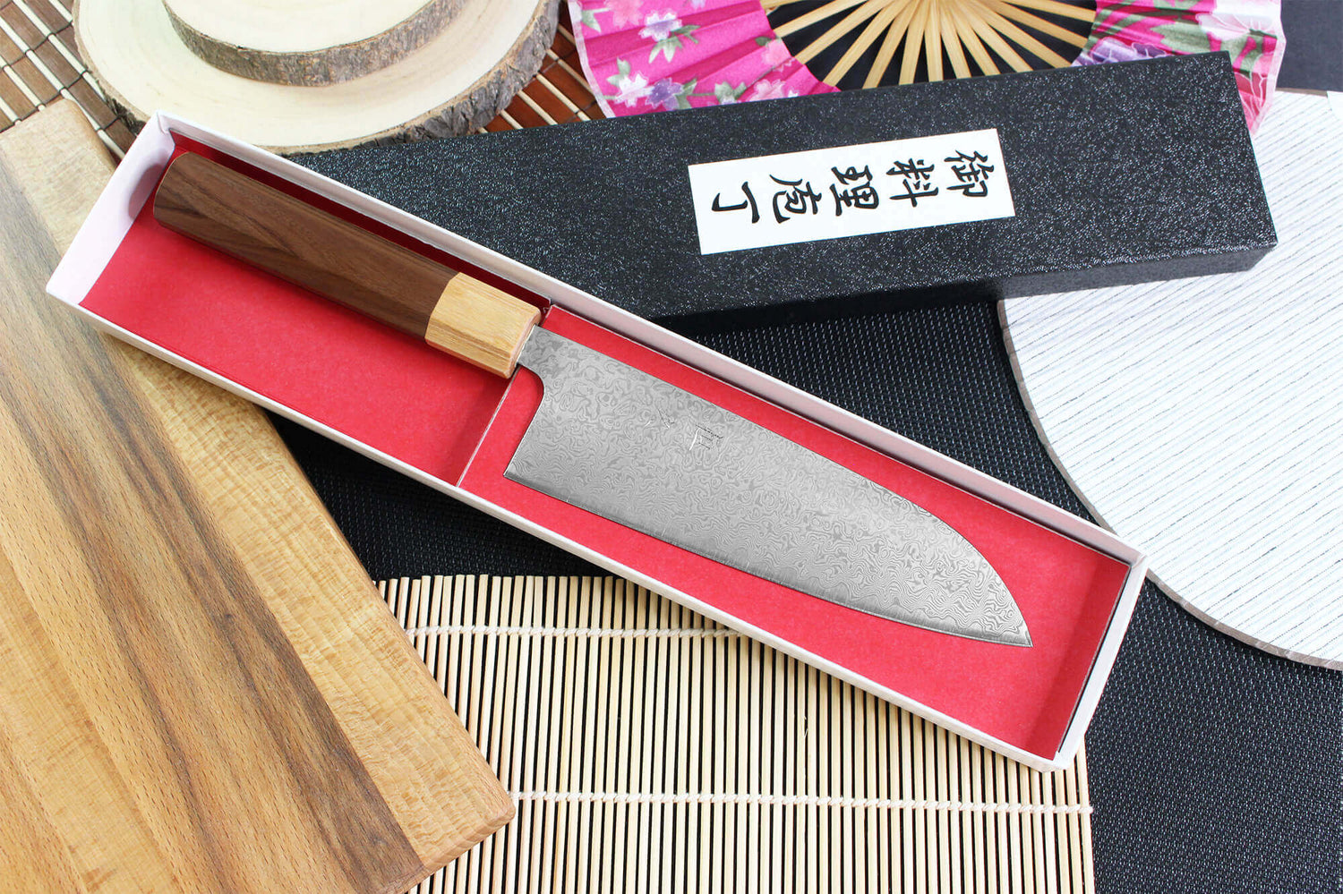 Couteau santoku japonais Tsunehisa SLD Damas bois de rose 16,5cm