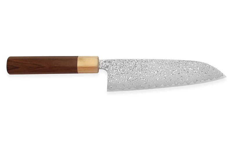 Couteau santoku japonais Tsunehisa SLD Damas bois de rose 16,5cm