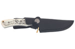 Couteau Herbertz 596210 lame 10,3cm manche ivoirine motif canard scrimshaw + étui en cuir