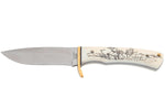 Couteau Herbertz 596210 lame 10,3cm manche ivoirine motif canard scrimshaw + étui en cuir