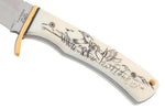 Couteau Herbertz 596210 lame 10,3cm manche ivoirine motif canard scrimshaw + étui en cuir