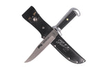 Couteau Herbertz Bowie 106415 lame 15,5cm manche zinc et cuir + étui en cuir