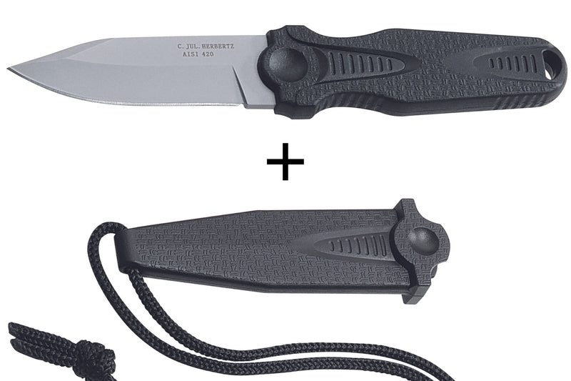 Couteau de cou Herbertz 108307 lame en inox 7cm manche en polymère noir avec étui