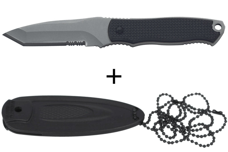 Couteau de cou Herbertz 103407 lame tanto 7cm manche polymère noir + étui