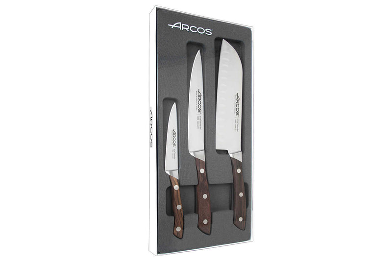 Coffret 3 couteaux de cuisine Arcos Natura : Office + Découper + Santoku