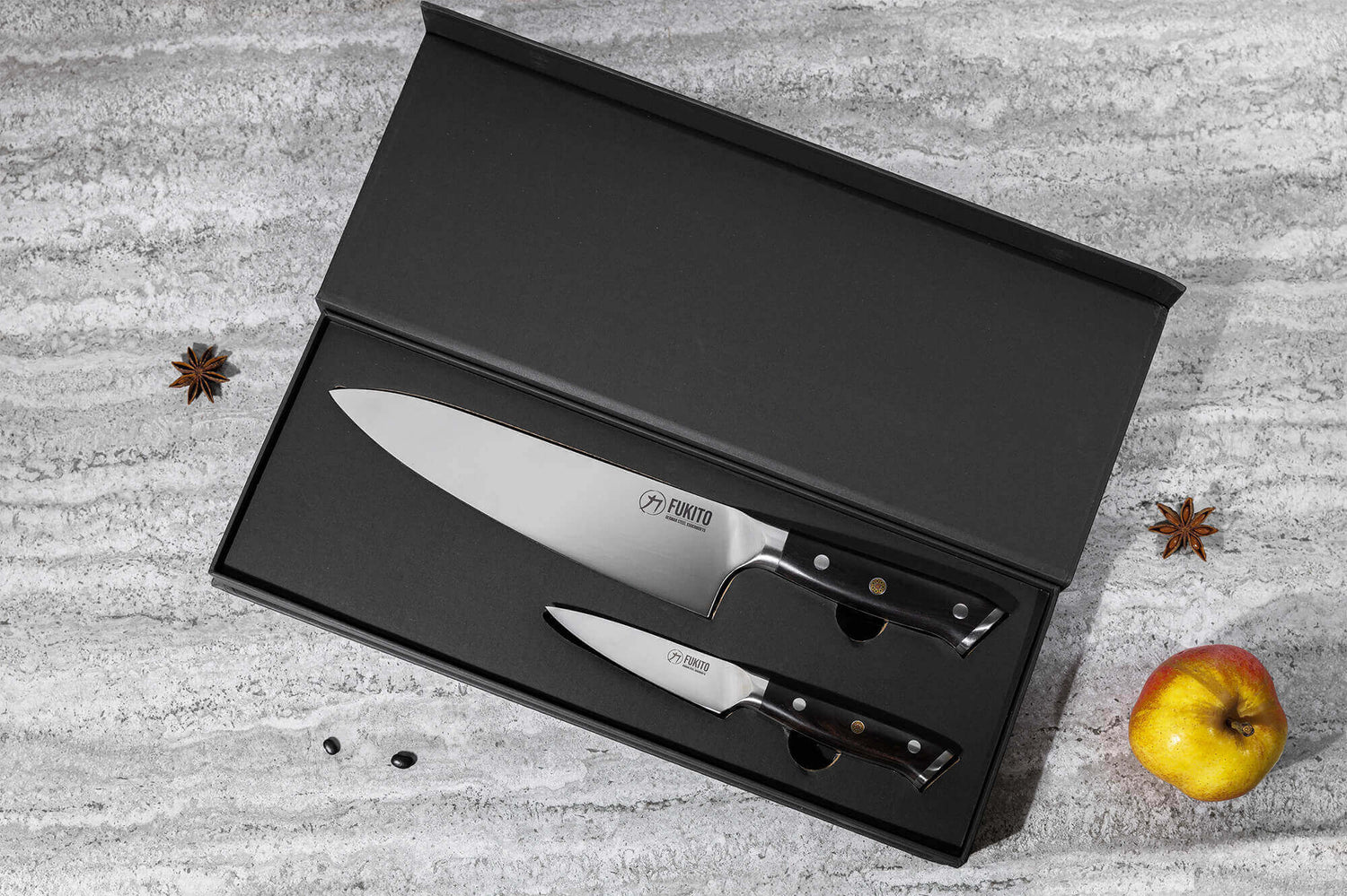 Coffret 2 couteaux Fukito Ebène X50 Chef + Office