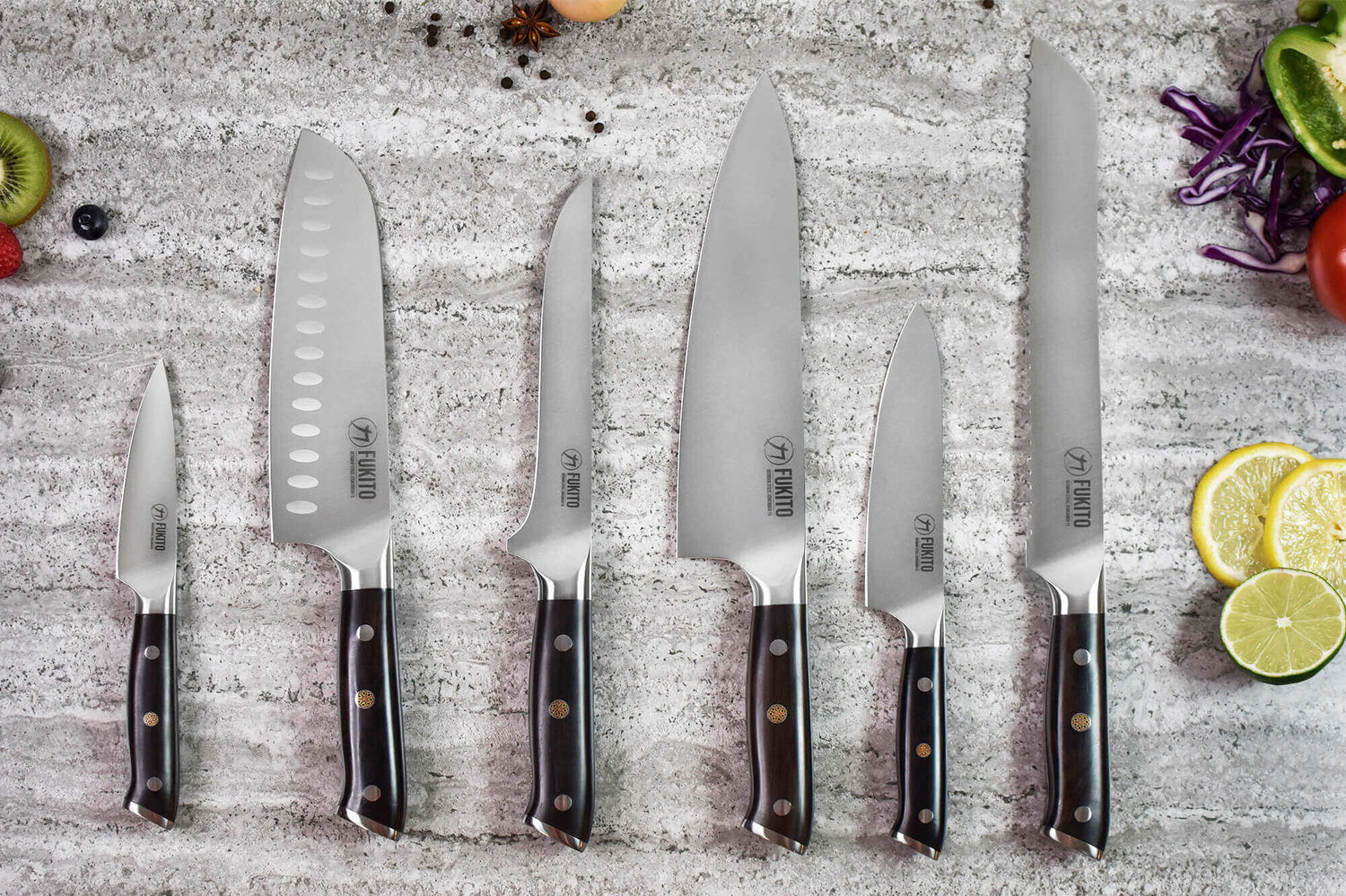 Coffret 3 couteaux Fukito Ebène X50 Chef + Universel + Office